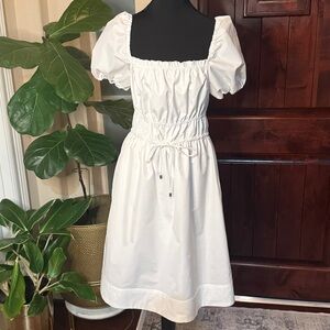 LDT Poplin Puff-Sleeve Dress White Size 6
